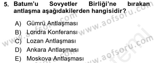 Türkiye Cumhuriyeti Siyasî Tarihi Dersi 2015 - 2016 Yılı Tek Ders Sınav Soruları 5. Soru