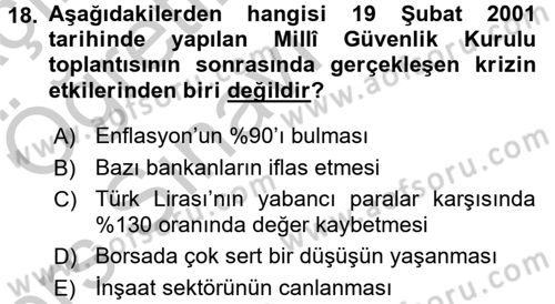 Türkiye Cumhuriyeti Siyasî Tarihi Dersi 2016 - 2017 Yılı 3 Ders Sınav Soruları 18. Soru