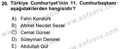 Türkiye Cumhuriyeti Siyasî Tarihi Dersi 2016 - 2017 Yılı 3 Ders Sınav Soruları 20. Soru