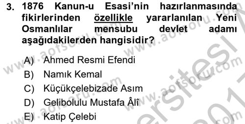 Türkiye Cumhuriyeti Siyasî Tarihi Dersi 2016 - 2017 Yılı 3 Ders Sınav Soruları 3. Soru