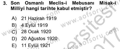 Türkiye Cumhuriyeti Siyasî Tarihi Dersi 2016 - 2017 Yılı (Vize) Ara Sınav Soruları 3. Soru