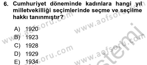 Türkiye Cumhuriyeti Siyasî Tarihi Dersi 2016 - 2017 Yılı (Vize) Ara Sınav Soruları 6. Soru