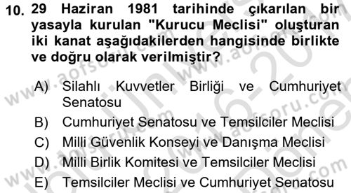 Türkiye Cumhuriyeti Siyasî Tarihi Dersi 2016 - 2017 Yılı (Final) Dönem Sonu Sınav Soruları 10. Soru
