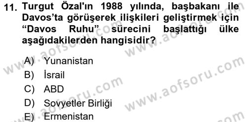 Türkiye Cumhuriyeti Siyasî Tarihi Dersi 2016 - 2017 Yılı (Final) Dönem Sonu Sınav Soruları 11. Soru