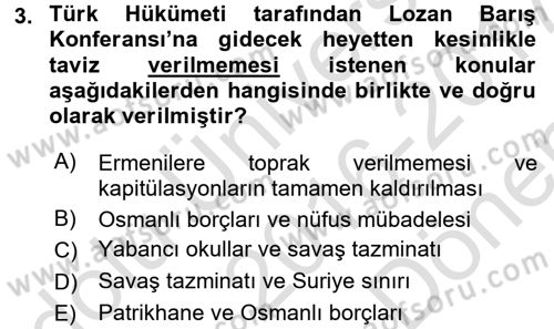 Türkiye Cumhuriyeti Siyasî Tarihi Dersi 2016 - 2017 Yılı (Final) Dönem Sonu Sınav Soruları 3. Soru