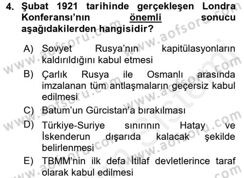 Türkiye Cumhuriyeti Siyasî Tarihi Dersi 2017 - 2018 Yılı (Vize) Ara Sınav Soruları 4. Soru