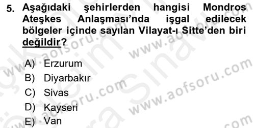 Türkiye Cumhuriyeti Siyasî Tarihi Dersi 2018 - 2019 Yılı (Vize) Ara Sınav Soruları 5. Soru