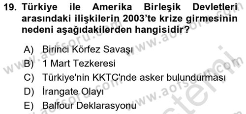 Türkiye Cumhuriyeti Siyasî Tarihi Dersi 2020 - 2021 Yılı Yaz Okulu Sınav Soruları 19. Soru