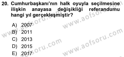 Türkiye Cumhuriyeti Siyasî Tarihi Dersi 2020 - 2021 Yılı Yaz Okulu Sınav Soruları 20. Soru