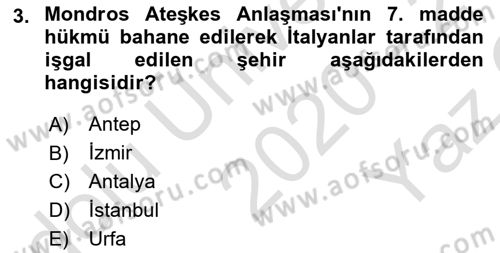 Türkiye Cumhuriyeti Siyasî Tarihi Dersi 2020 - 2021 Yılı Yaz Okulu Sınav Soruları 3. Soru