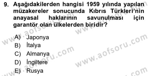 Türkiye Cumhuriyeti Siyasî Tarihi Dersi 2020 - 2021 Yılı Yaz Okulu Sınav Soruları 9. Soru