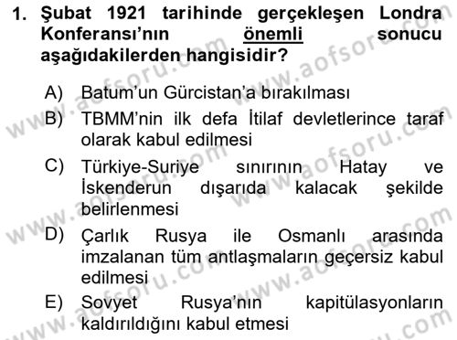 Türkiye Cumhuriyeti Siyasî Tarihi Dersi 2021 - 2022 Yılı (Vize) Ara Sınav Soruları 1. Soru