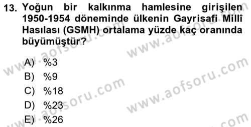 Türkiye Cumhuriyeti Siyasî Tarihi Dersi 2021 - 2022 Yılı (Vize) Ara Sınav Soruları 13. Soru