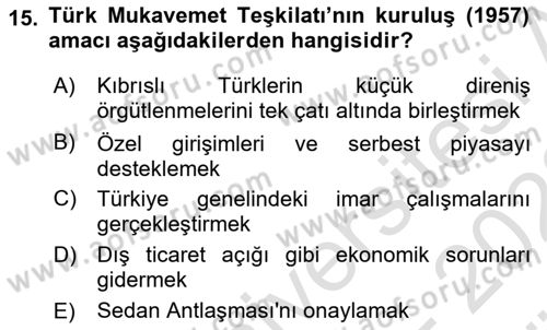 Türkiye Cumhuriyeti Siyasî Tarihi Dersi 2021 - 2022 Yılı (Vize) Ara Sınav Soruları 15. Soru