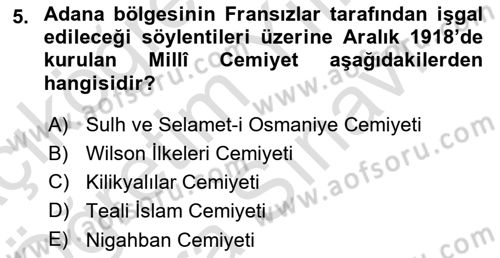 Türkiye Cumhuriyeti Siyasî Tarihi Dersi 2021 - 2022 Yılı (Vize) Ara Sınav Soruları 5. Soru