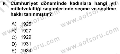 Türkiye Cumhuriyeti Siyasî Tarihi Dersi 2021 - 2022 Yılı (Vize) Ara Sınav Soruları 6. Soru
