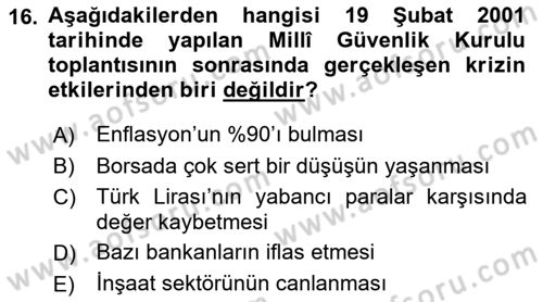 Türkiye Cumhuriyeti Siyasî Tarihi Dersi 2021 - 2022 Yılı (Final) Dönem Sonu Sınav Soruları 16. Soru