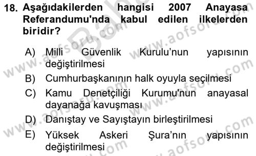 Türkiye Cumhuriyeti Siyasî Tarihi Dersi 2021 - 2022 Yılı (Final) Dönem Sonu Sınav Soruları 18. Soru