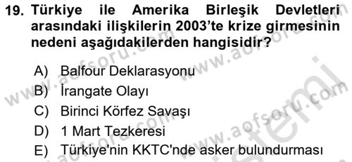 Türkiye Cumhuriyeti Siyasî Tarihi Dersi 2021 - 2022 Yılı (Final) Dönem Sonu Sınav Soruları 19. Soru