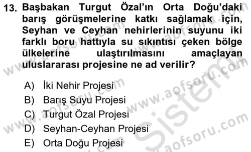 Türkiye Cumhuriyeti Siyasî Tarihi Dersi 2021 - 2022 Yılı Yaz Okulu Sınav Soruları 13. Soru