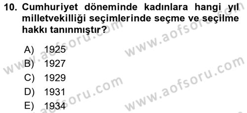 Türkiye Cumhuriyeti Siyasî Tarihi Dersi 2023 - 2024 Yılı (Vize) Ara Sınav Soruları 10. Soru