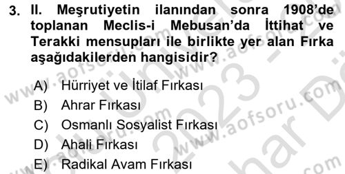 Türkiye Cumhuriyeti Siyasî Tarihi Dersi 2023 - 2024 Yılı (Vize) Ara Sınav Soruları 3. Soru