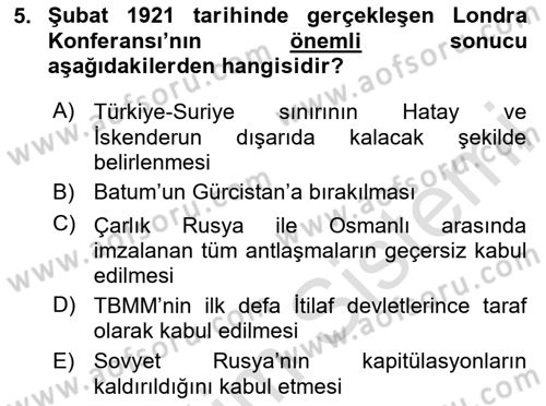 Türkiye Cumhuriyeti Siyasî Tarihi Dersi 2023 - 2024 Yılı (Vize) Ara Sınav Soruları 5. Soru