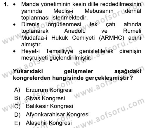 Türkiye Cumhuriyeti Siyasî Tarihi Dersi 2023 - 2024 Yılı (Final) Dönem Sonu Sınav Soruları 1. Soru