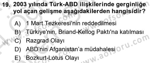 Türkiye Cumhuriyeti Siyasî Tarihi Dersi 2023 - 2024 Yılı (Final) Dönem Sonu Sınav Soruları 19. Soru