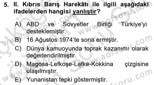 Türkiye Cumhuriyeti Siyasî Tarihi Dersi 2023 - 2024 Yılı (Final) Dönem Sonu Sınav Soruları 5. Soru