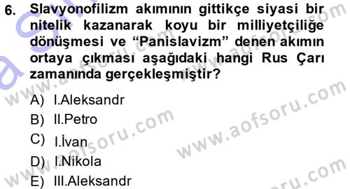 Osmanlı Tarihi (1876–1918) Dersi Ara Sınavı Deneme Sınav Soruları 6. Soru