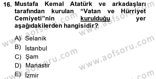 Osmanlı Tarihi (1876–1918) Dersi 2013 - 2014 Yılı (Final) Dönem Sonu Sınav Soruları 16. Soru