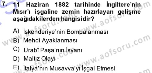 Osmanlı Tarihi (1876–1918) Dersi 2013 - 2014 Yılı (Final) Dönem Sonu Sınav Soruları 7. Soru