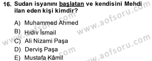 Osmanlı Tarihi (1876–1918) Dersi 2014 - 2015 Yılı (Vize) Ara Sınav Soruları 16. Soru