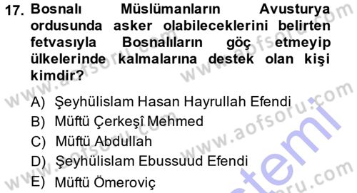 Osmanlı Tarihi (1876–1918) Dersi 2014 - 2015 Yılı (Vize) Ara Sınav Soruları 17. Soru