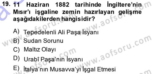 Osmanlı Tarihi (1876–1918) Dersi Ara Sınavı Deneme Sınav Soruları 19. Soru