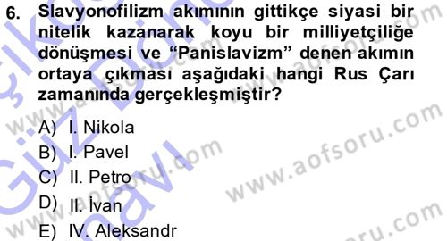 Osmanlı Tarihi (1876–1918) Dersi 2014 - 2015 Yılı (Vize) Ara Sınav Soruları 6. Soru