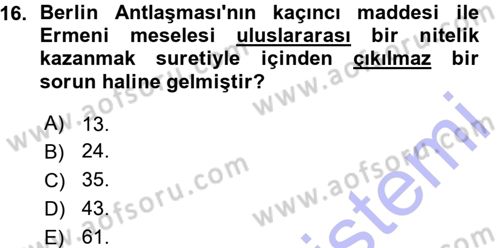 Osmanlı Tarihi (1876–1918) Dersi Ara Sınavı Deneme Sınav Soruları 16. Soru