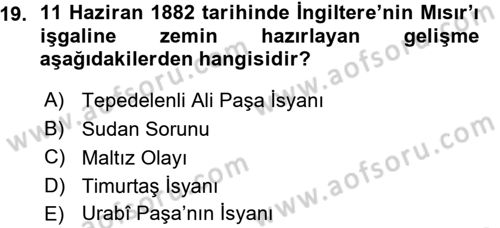 Osmanlı Tarihi (1876–1918) Dersi 2015 - 2016 Yılı (Vize) Ara Sınav Soruları 19. Soru