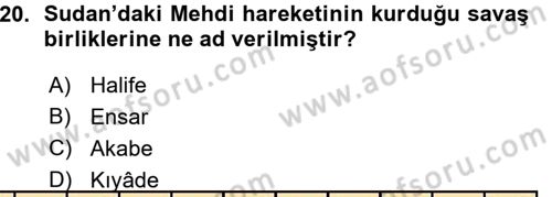 Osmanlı Tarihi (1876–1918) Dersi Ara Sınavı Deneme Sınav Soruları 20. Soru