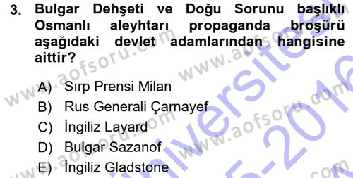 Osmanlı Tarihi (1876–1918) Dersi 2015 - 2016 Yılı (Vize) Ara Sınav Soruları 3. Soru