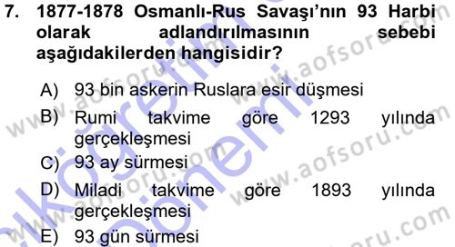 Osmanlı Tarihi (1876–1918) Dersi 2015 - 2016 Yılı (Vize) Ara Sınav Soruları 7. Soru