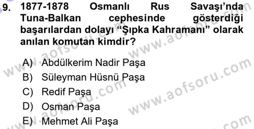 Osmanlı Tarihi (1876–1918) Dersi 2015 - 2016 Yılı (Vize) Ara Sınav Soruları 9. Soru