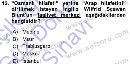 Osmanlı Tarihi (1876–1918) Dersi 2015 - 2016 Yılı (Final) Dönem Sonu Sınav Soruları 12. Soru