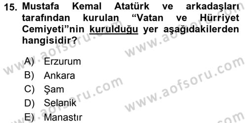 Osmanlı Tarihi (1876–1918) Dersi 2015 - 2016 Yılı (Final) Dönem Sonu Sınav Soruları 15. Soru