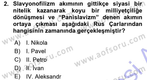 Osmanlı Tarihi (1876–1918) Dersi 2015 - 2016 Yılı (Final) Dönem Sonu Sınav Soruları 2. Soru