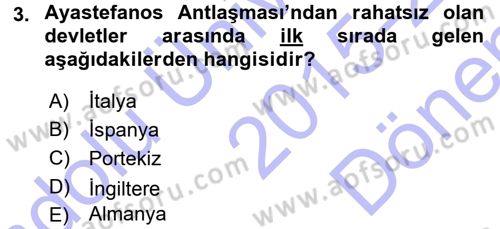 Osmanlı Tarihi (1876–1918) Dersi 2015 - 2016 Yılı (Final) Dönem Sonu Sınav Soruları 3. Soru