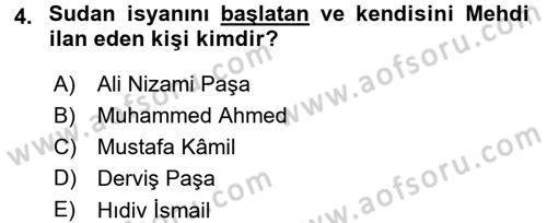 Osmanlı Tarihi (1876–1918) Dersi 2015 - 2016 Yılı (Final) Dönem Sonu Sınav Soruları 4. Soru