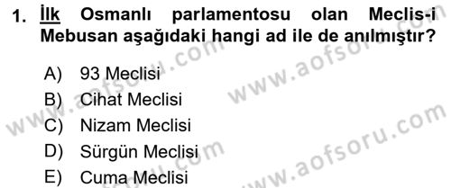 Osmanlı Tarihi (1876–1918) Dersi 2016 - 2017 Yılı (Vize) Ara Sınav Soruları 1. Soru