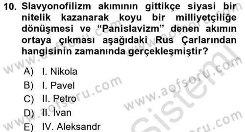 Osmanlı Tarihi (1876–1918) Dersi 2016 - 2017 Yılı (Vize) Ara Sınav Soruları 10. Soru